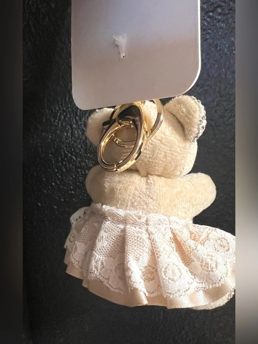 🐻NATASHA plush beige bear WITH lace dress with rhinestone accents.🐻NWT
